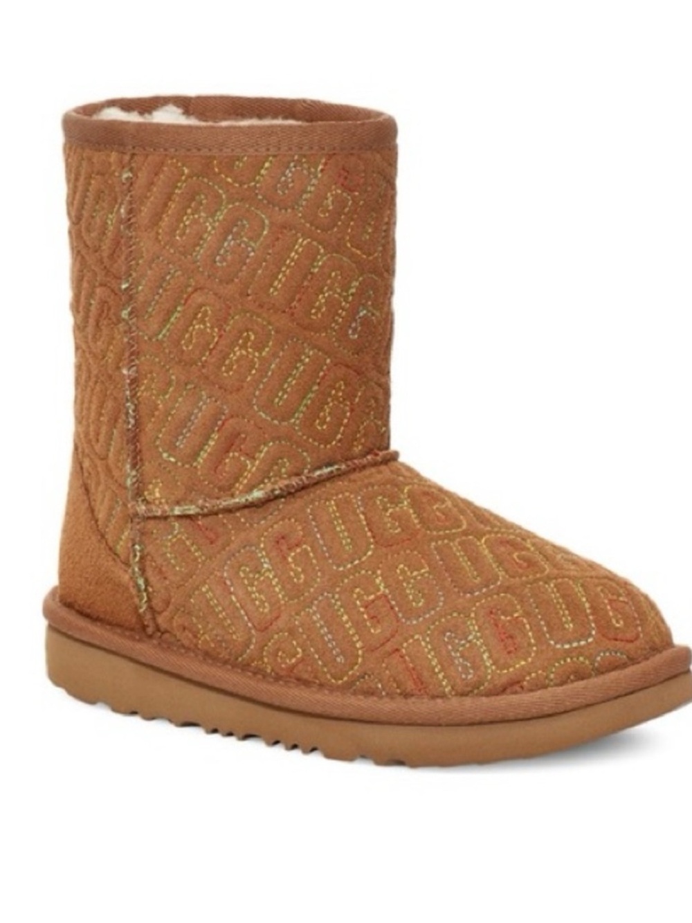 UGG Chestnut Graphic Stitch Logo Colorful Quilted Short Boot